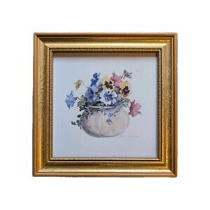Rosalind Oesterle Watercolor Flowers Pansies Floral Bouquet Garden Painting VTG